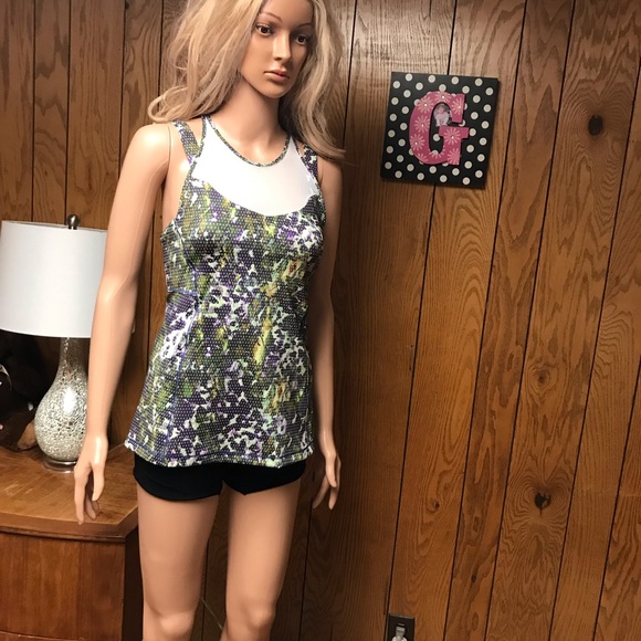 Lululemon Green Mesh Polka Dot Foloral-Active Running The City Tank -Size 6 - Picture 7 of 11